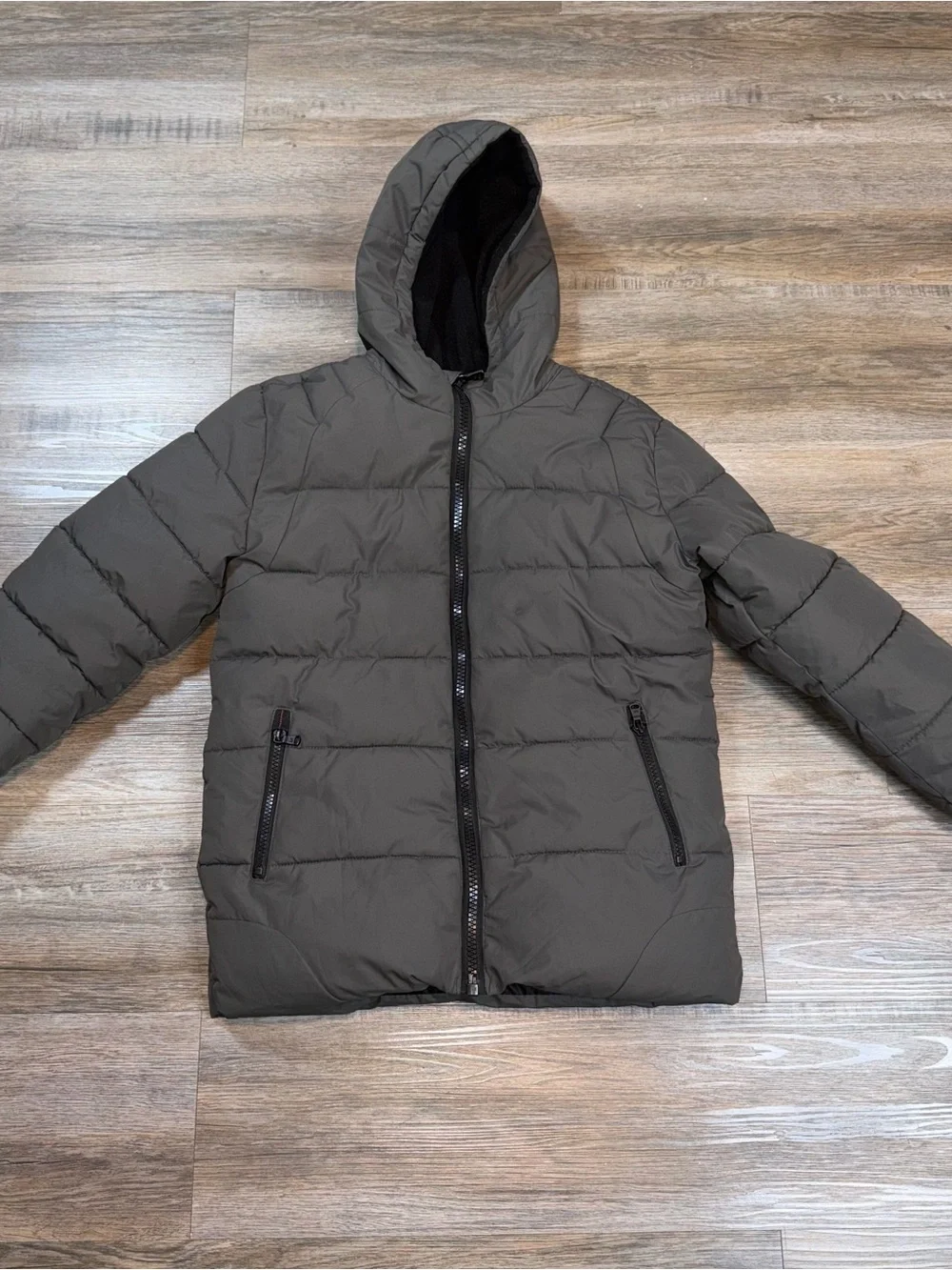 Michael Kors Hooded Puffer Coat Womens Medium (8) Gray Zipper Pockets